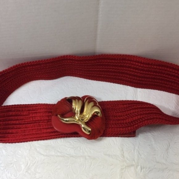 Vtg Waldorf Creations Miami Red Nylon Adjustable Belt Gold Leather Buckle - Picture 4 of 10